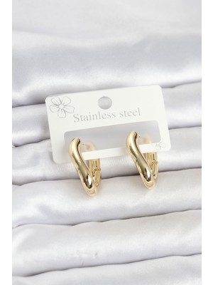 Kyops 316L Çelik Gold Renk Asimetrik Halka Model Kadın Küpe - Lisinya