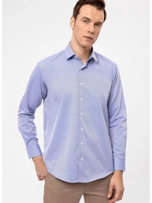 Süvari Mavi Erkek Regular Fit Armürlü Gömlek GM2025000349