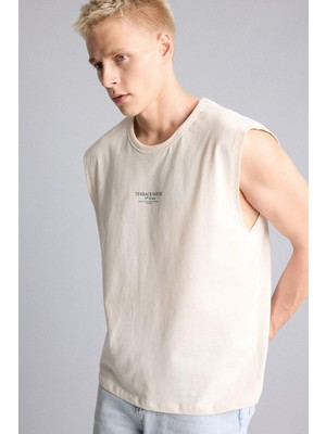 DeFacto %100 Pamuk Boxy Fit Baskılı Bisiklet Yaka Atlet H7484AX26HS