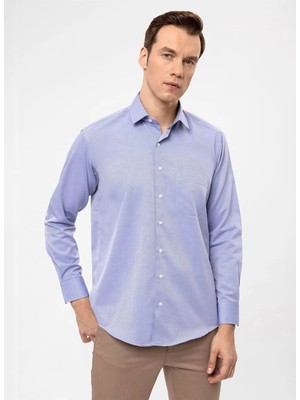 Süvari Mavi Erkek Regular Fit Armürlü Gömlek GM2025000391