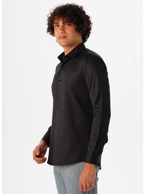 Süvari Siyah Erkek Slim Fit Armürlü Gömlek GM2024700611