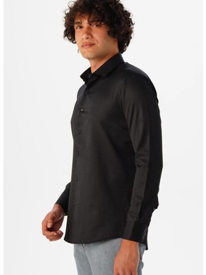 Süvari Siyah Erkek Slim Fit Armürlü Gömlek GM2024700575
