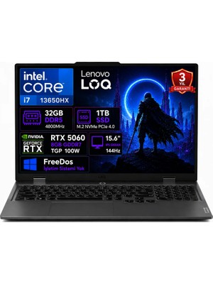 Lenovo Loq 15IRX10 83JE00JQTR-02 I7-13650HX 32GB Ddr5 1tb SSD RTX5060 8gb Tgp 100W 15.6" IPS 144Hz Freedos