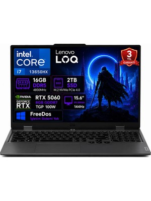 Lenovo Loq 15IRX10 83JE00JQTR-01 I7-13650HX 16GB Ddr5 2tb SSD RTX5060 8gb Tgp 100W 15.6" IPS 144Hz Freedos