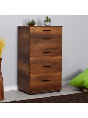 Adore Mobilya Adore Trendline 5 Çekmeceli Şifonyer Oslo Ceviz Renk 60 cm Modern Tasarım ve Ergonomik Kullanım