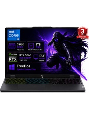 Lenovo Loq 17IRX10 83JH00CNTR-02 I7-13650HX 32GB Ddr5 1tb SSD RTX5060 8gb Tgp 115W 17.3" IPS 165Hz Freedos