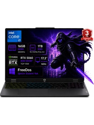 Lenovo Loq 17IRX10 83JH00CNTR I7-13650HX 16GB Ddr5 1tb SSD RTX5060 8gb Tgp 115W 17.3" IPS 165Hz Freedos Taşınabilir Bilgisayar