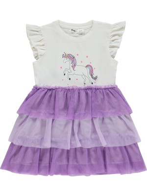 Civil Girls Unicorn Baskılı  2-5 Yaş Elbise - Lila