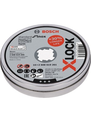 Bosch - X-Lock - 115*1,0MM Standard Seri Düz Inox (Paslanmaz Çelik) Kesme Diski (Taş) - Rapido 10'lu  2608619266