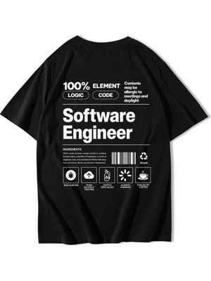 Brz Collection Unisex Oversize Software Engineer T-Shirt Siyah