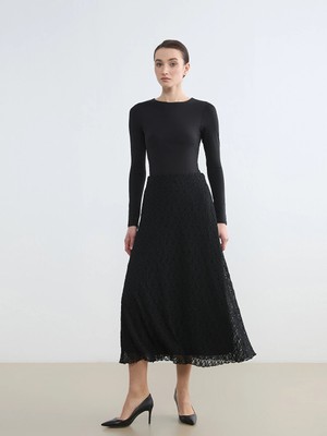 Lcw Modest Siyah Beli Lastikli Dantelli Etek