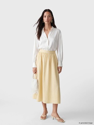 Lcw Modest Sarı Beli Lastikli Kloş Etek