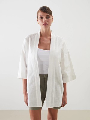 Lcw Vision Beyaz Şal Yaka Oversize Kadın Kimono