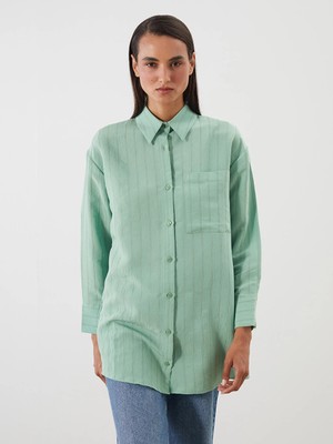 Lcw Modest Yeşil Dokulu Oversize Kadın Gömlek Tunik