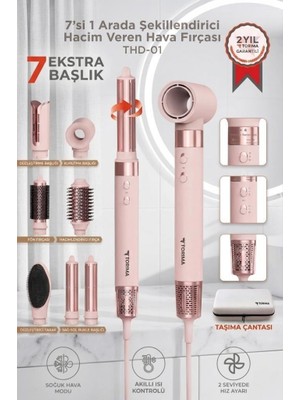 Torima Saç Şekillendirme ve Kurutma Seti 7in1 Hava Üflemeli Fön Makinesi Airwrap Compact THD01 Pembe