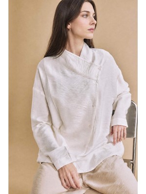 DeFacto Relax Fit Kruvaze Yaka Uzun Kollu Beyaz Tunik H5535AX26HS