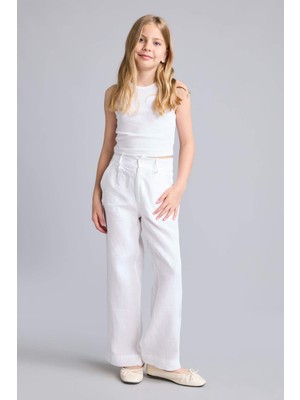 DeFacto %100 Keten Wide Leg Geniş Paça Beyaz Pantolon Kız Çocuk H1900A826SM