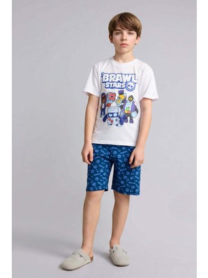 DeFacto %100 Pamuk Brawl Stars Regular Fit 2'li Pijama Takımı Erkek Çocuk H3540A826SM