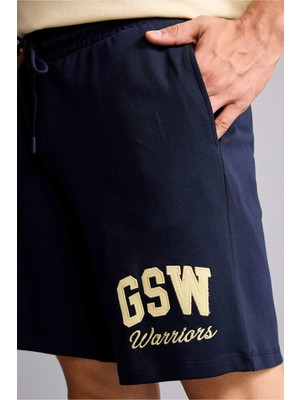 DeFacto %100 Pamuk NBA Golden State Warriors Lisanslı Standart Fit Lacivert Şort H3819AX26SM