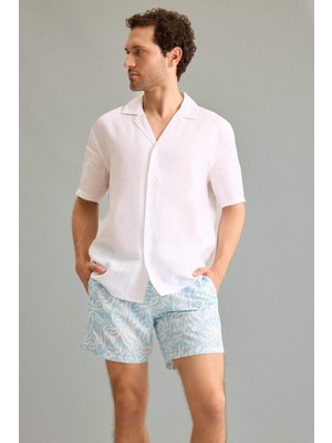 DeFacto %100 Keten Regular Fit Polo Yaka Kısa Kollu Gömlek G5254AX26SM