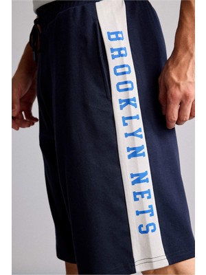 DeFacto %100 Pamuk NBA Brooklyn Nets Lisanslı Baggy Fit Lacivert Şort H3850AX26SM