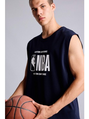 DeFacto %100 Pamuk NBA Lisanslı Boxy Fit Lacivert Atlet H3851AX26SM