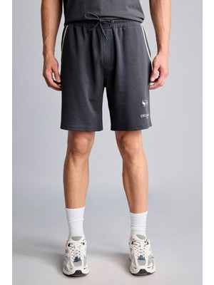 DeFacto %100 Pamuk NBA Chicago Bulls Lisanslı Standart Fit Elastik Bel Antrasit Şort H3862AX26SM
