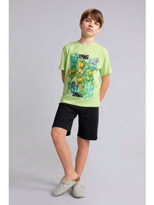DeFacto %100 Pamuk Ninja Turtles-Retro Kısa Kollu Tişört Şort Alt 2'li Pijama Takımı Erkek Çocuk H8008A826HS