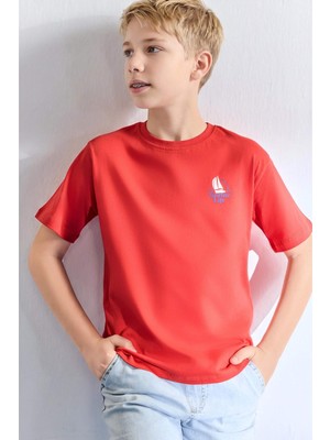 DeFacto New Regular Fit Bisiklet Yaka Baskılı Kısa Kollu Tişört Erkek Çocuk H4317A826HS