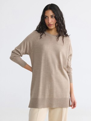 Lcw Modest Bej Bisiklet Yaka Kadın Triko Tunik