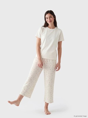 Lcw Dream Ekru Desenli Kadın Kapri Pijama Altı