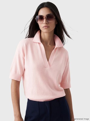 Lcw Vision Pembe Polo Yaka Oversize Kadın Triko Kazak