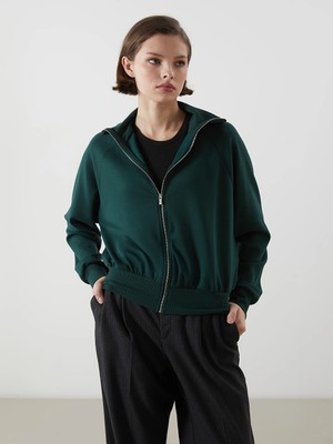 LC Waikiki Lcwaıkıkı Classic Yeşil Dik Yaka Oversize Kadın Fermuarlı Sweatshirt