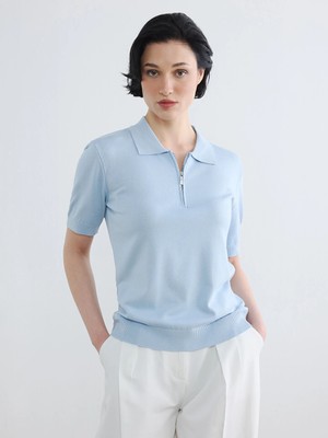 Lcw Vision Mavi Polo Yaka Kadın Triko Kazak