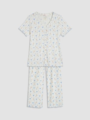 Lcw Dream Ekru V Yaka Baskılı Hamile Pijama Takımı
