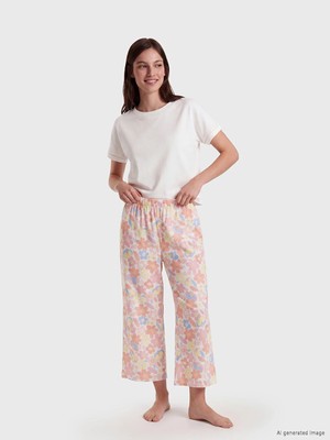 Lcw Dream Mercan Çiçekli Kadın Kapri Pijama Altı