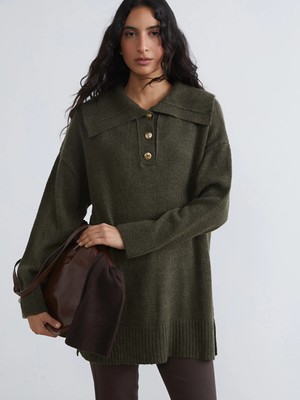 Lcw Modest Haki Polo Yaka Kadın Triko Kazak