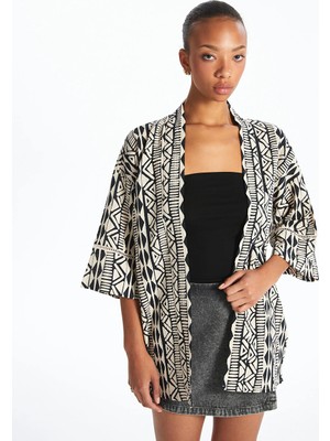 Lcw Vision Siyah Şal Yaka Oversize Müslin Kadın Kimono