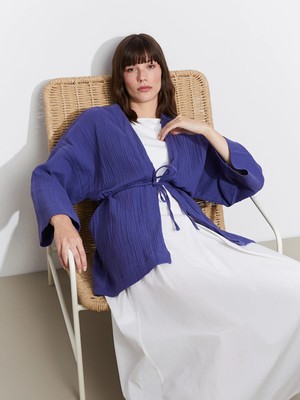 LC Waikiki Lcwaıkıkı Classic Mor Şal Yaka Oversize Müslin Kadın Kimono