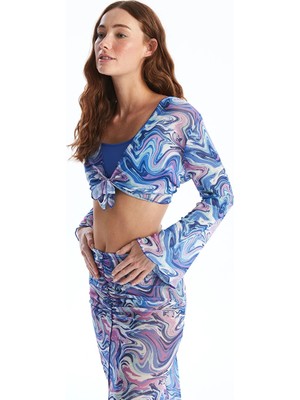 Lcw Dream Mor Şal Yaka Desenli Uzun Kollu Kadın Kimono