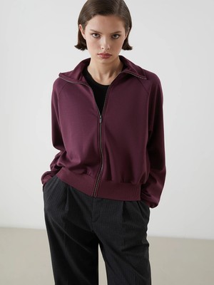 LC Waikiki Lcwaıkıkı Classic Mürdüm Dik Yaka Oversize Kadın Fermuarlı Sweatshirt