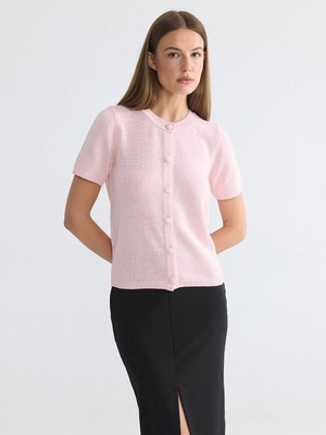 LC Waikiki Lcw Everyday Pembe Bisiklet Yaka Kadın Triko Hırka
