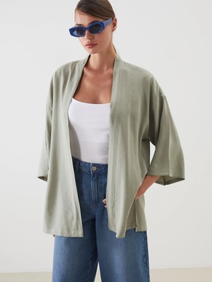 Lcw Vision Yeşil Şal Yaka Oversize Kadın Kimono