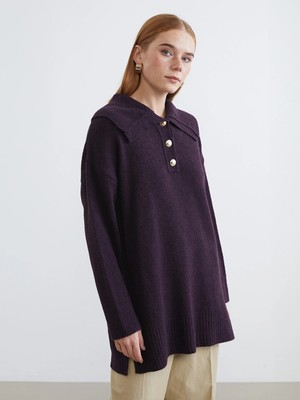 Lcw Modest Bordo Polo Yaka Kadın Triko Kazak