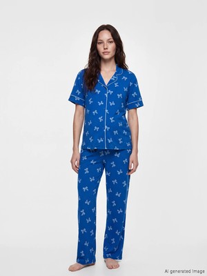 Lcw Dream Mavi Fiyonk Desenli Hamile Pijama Takımı
