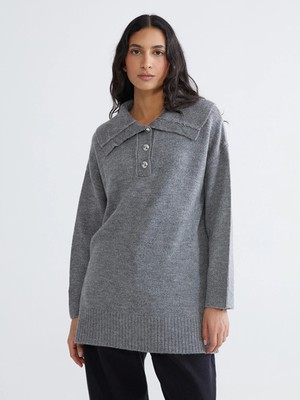 Lcw Modest Gri Polo Yaka Kadın Triko Kazak