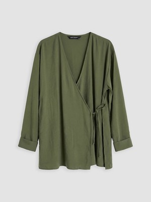 Lcw Modest Yeşil Kruvaze Yaka Dokulu Modal Karışımlı Kadın Kimono
