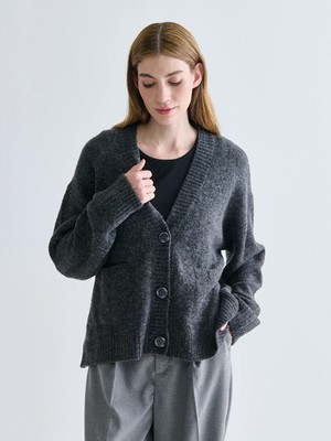 LC Waikiki Lcwaıkıkı Classic Antrasit V Yaka Oversize Kadın Triko Hırka