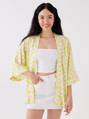 Lcw Vision Yeşil Şal Yaka Desenli Oversize Kadın Kimono