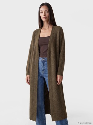 LC Waikiki Lcw Everyday Kahverengi Şal Yaka Fitilli Kadın Triko Hırka